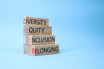 Wooden blocks with DEIB text or Diversity, Equity, Inclusion and Belonging.