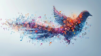An abstract image of musical notes forming a dove, symbolizing freedom of expression through art.