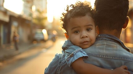 a child is carried by his father, togetherness of children with their father, for children's day or father's day