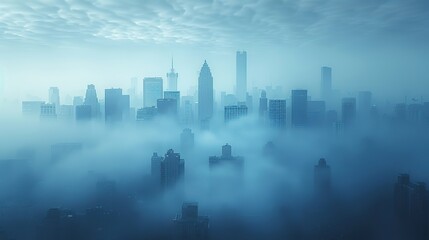 Fototapeta premium A city skyline blurred by thick smog conceptual illustration of urban air pollution and its health impacts due to climate change.