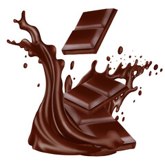 chocolate bar splash isolated on transparent background 