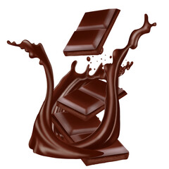 chocolate bar splash isolated on transparent background 