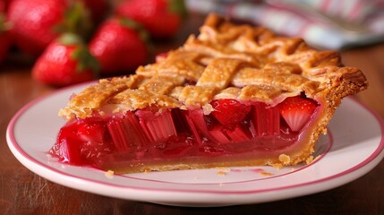 the concept of national strawberry rhubarb pie day, copy space