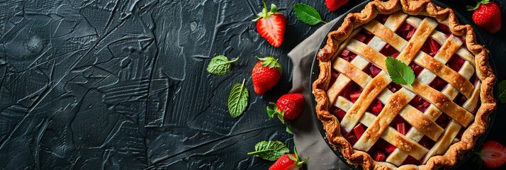 the concept of national strawberry rhubarb pie day, copy space