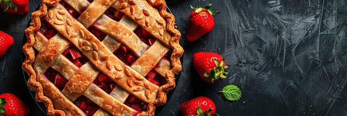 the concept of national strawberry rhubarb pie day, copy space