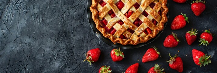 the concept of national strawberry rhubarb pie day, copy space