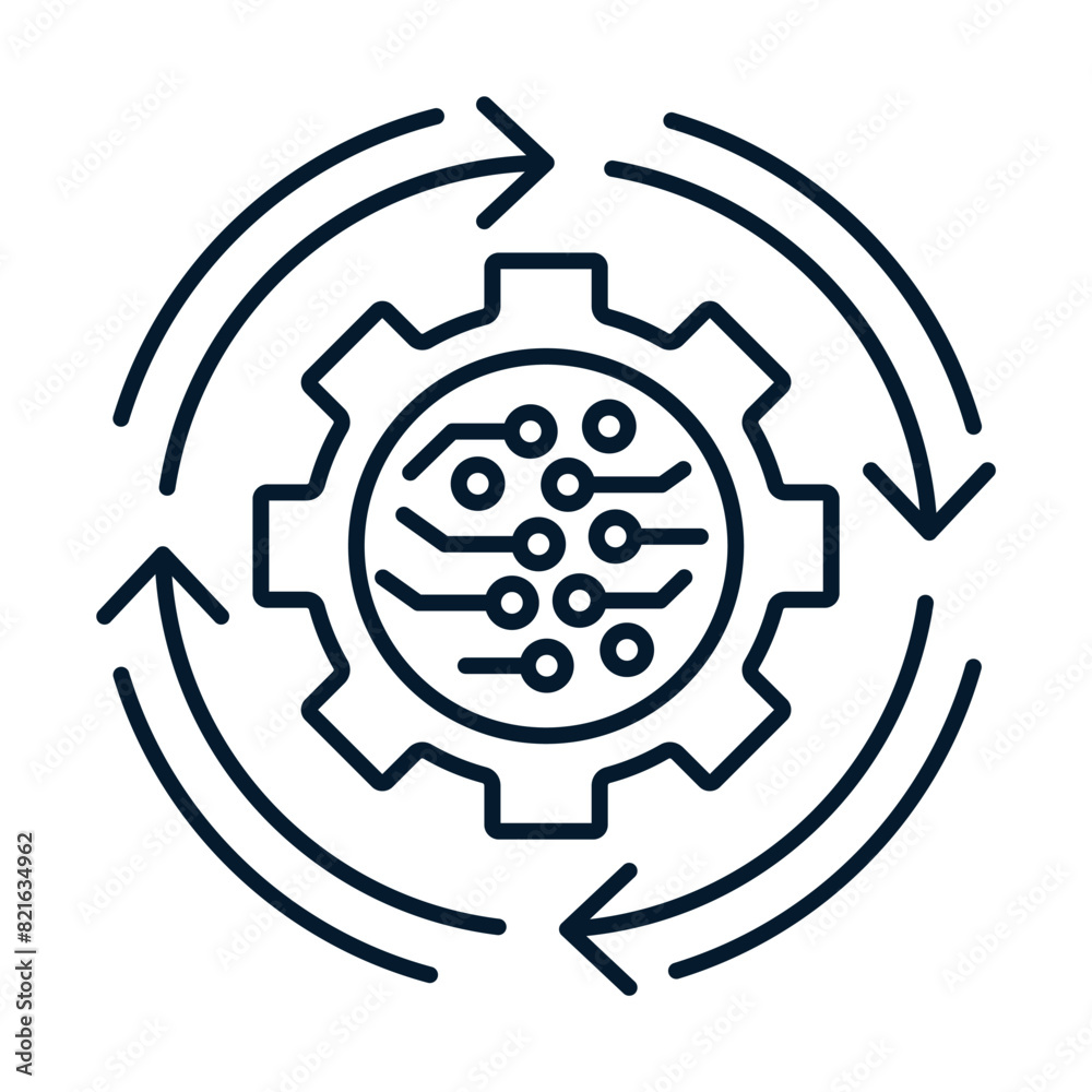Poster replacing software provision. new version of an electronic product. vector linear icon isolated on w