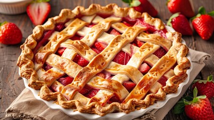 the concept of national strawberry rhubarb pie day, copy space