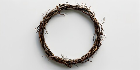 Fototapeta premium Circular Boho Frame Made of Twisted Vines on Clean White Background Digital of Isolated Rustic Nature Decor