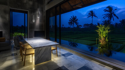 Sophisticated luxury villas with beautiful views and stunning interiors, night view