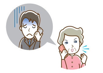 電話で怒るおばあさんのイラスト.