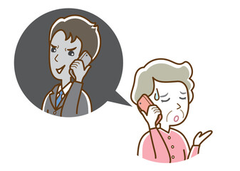 迷惑電話に困るおばあさんのイラスト.