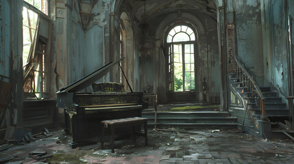 a portrait of an abandoned building with rusty surfaces