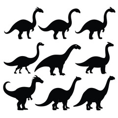 Set of Black Amargasaurus Silhouette Vector on a white background