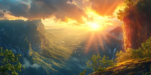 Captivating Sunset Glow Illuminating Dramatic Mountain Cliff Face in Serene Wilderness Landscape - Powered by Adobe