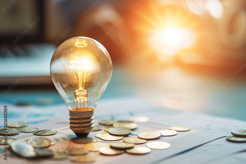 Wall mural a light bulb on coins