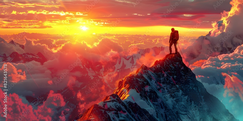 Canvas Prints conquering the heights a climber s triumphant sunrise ascent to the majestic mountain summit