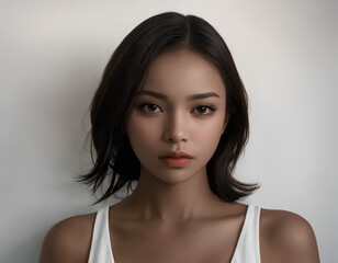 Fototapeta premium elegant close-up of a short-haired young woman, calm and composed