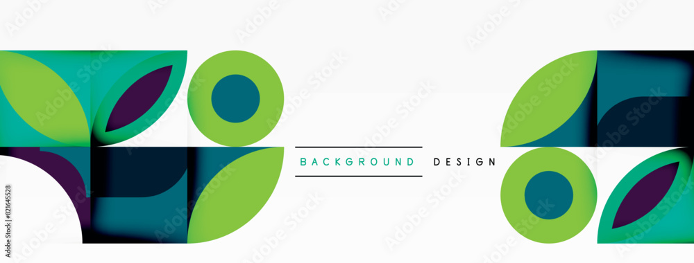 Poster the white background is adorned with a vibrant, intricate geometric pattern in green and blue, featu