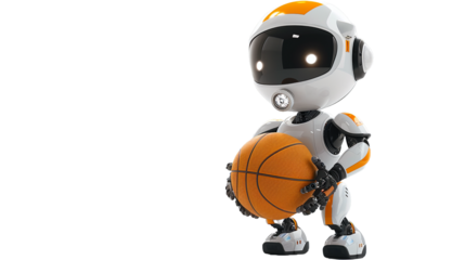 A little Robot assistant basketball player on transparent background