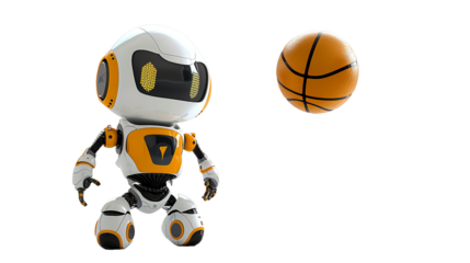 A little Robot assistant basketball player on transparent background