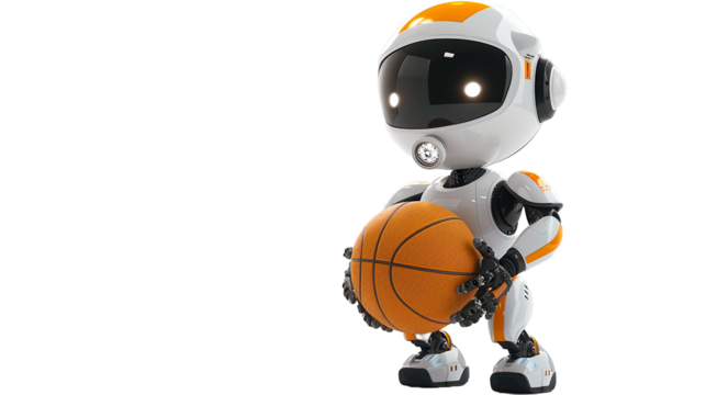 A little Robot assistant basketball player on transparent background