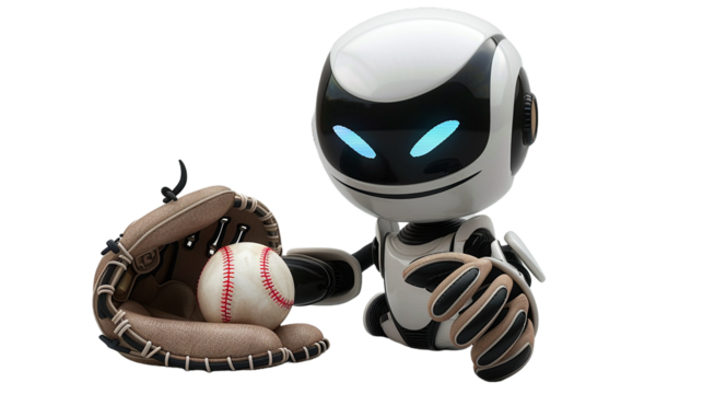 Robot assistant baseball player on transparent background