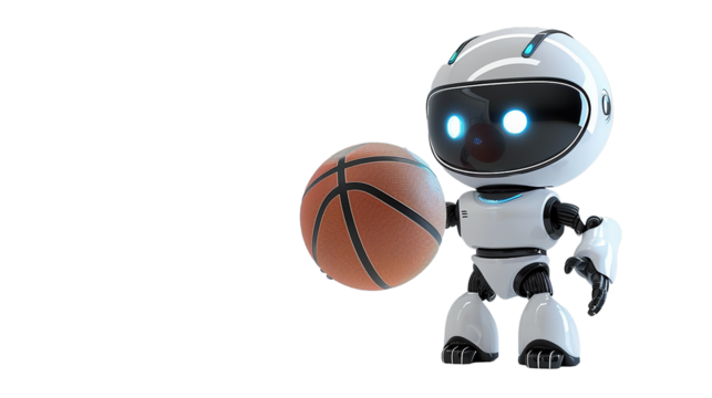 A little Robot assistant basketball player on transparent background