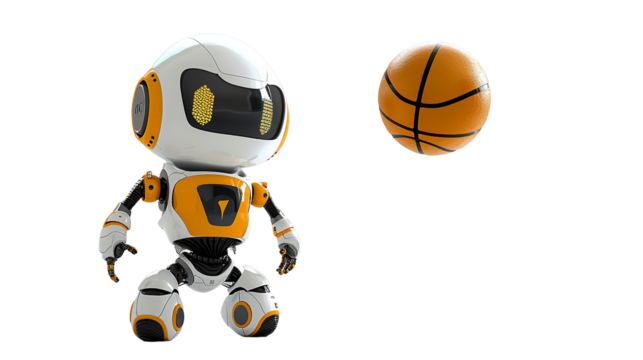 A little Robot assistant basketball player on transparent background
