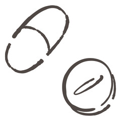 シンプルな手描きの薬の錠剤イラスト（線画）