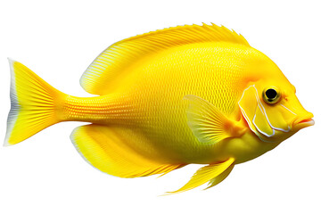 Graceful yellow tang fish swimming against a pure transparent background, highlighting its vibrant color. Perfect for aquatic-themed designs, educational materials, and marine photography collections.