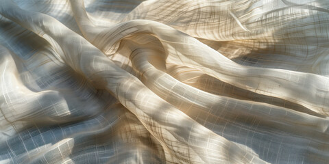 Finely detailed linen cloth with sunlight playing on the surface