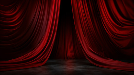 Empty scene with a red curtain and spotlights. Concert, show, performance