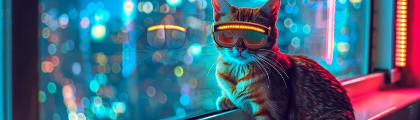 Fototapeta premium A closeup of a cybernetic cat with augmented reality glasses