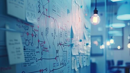 Focused shot of a network diagram on a whiteboard, discussing affiliate partnerships.