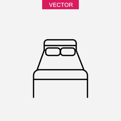 double bed line icon, vector flat liner illustration for web and app on white background..eps