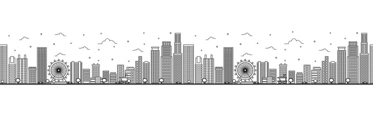 Fototapeta premium Seamless pattern with outline Los Angeles California City Skyline. Modern Buildings Isolated on White. Los Angeles Cityscape with Landmarks.