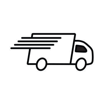 recommend clip art: Fast delivery truck, vector illustration line icon. Fast shipping with moving transportation