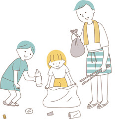 ゴミ拾いをする親子