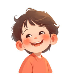 The character design of a cute and cute little black child is looking at the front with brown hair and laughing happily