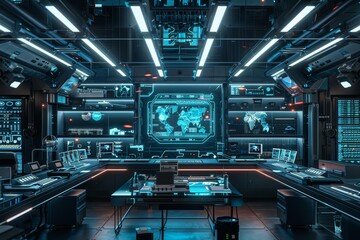 Frame mockup, a cuttingedge futuristic lab filled with advanced technology and holographic screens, embodying innovation and hightech progress