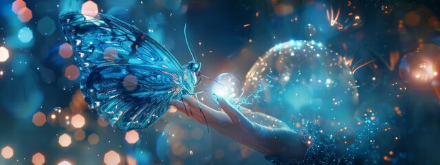 Futuristic charismatic concept closeup of a lacewing in a princess dress