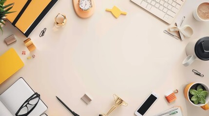 Minimal blank template card for Bosss Day in modern classic styles, with elements of office icons and trophies, including space for text in the center for text