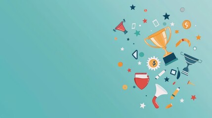 Minimal blank template card for Bosss Day in modern classic styles, with elements of office icons and trophies, including space for text in the center for text