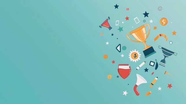 Minimal blank template card for Bosss Day in modern classic styles, with elements of office icons and trophies, including space for text in the center for text