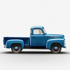 A blue truck with chrome wheels and a chrome hood