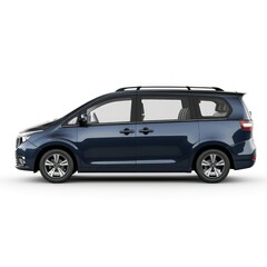 Fototapeta premium A blue car with a black roof sits on a white background