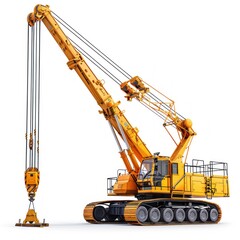 A large yellow crane is on a white background