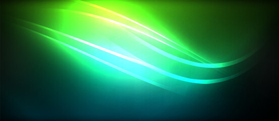 Neon glowing circle rays, light round lines in the dark, planet style neon wave lines. Energetic electric concept design for wallpaper, banner, background