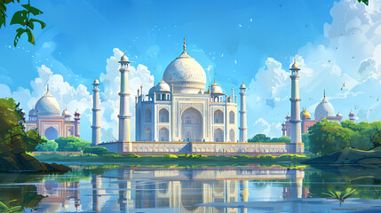 Naklejka premium Serene Twilight White Mosque Beneath the Blue Sky